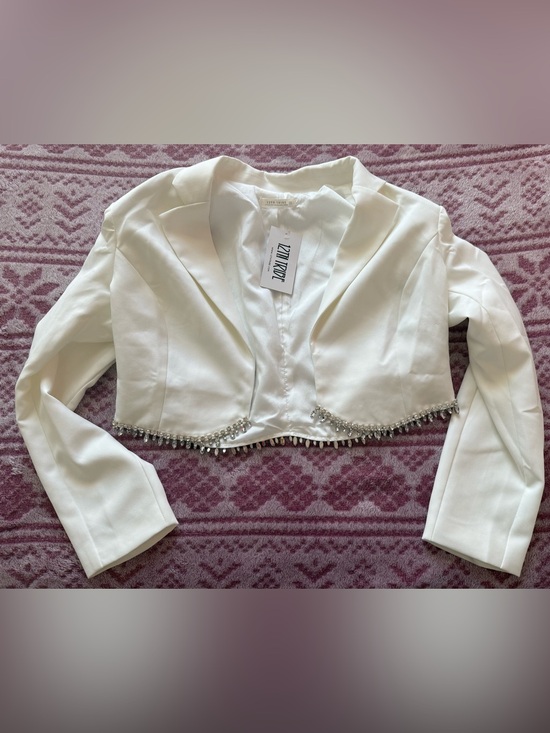 12th Tribe Jackets & Blazers - NWT 12th Tribe White Rhinestone Cropped Blazer Bridal Glam XL